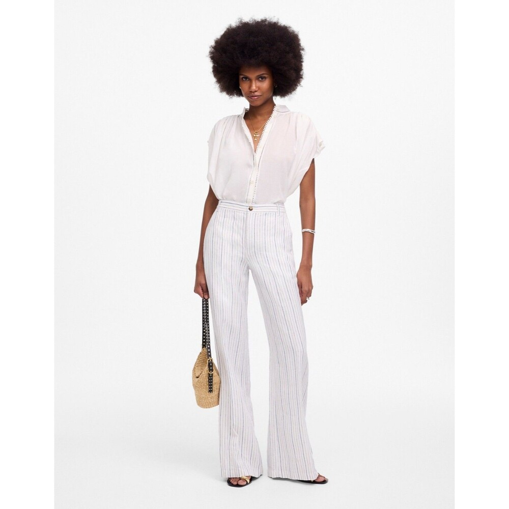 Madewell The Zoe Relaxed Wide Leg Linen Pants in Beachy Stripe sz 10